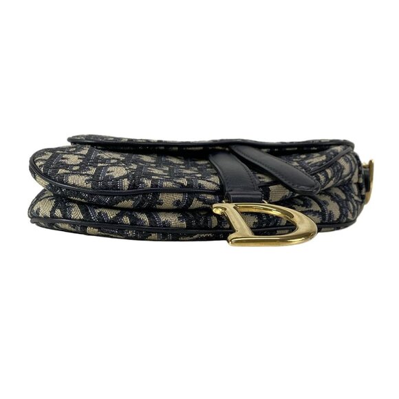 Auth DIOR/ChristianDior Saddlebags,Trotter - Navy Cream Jacquard Leather Handbag - Picture 5 of 16